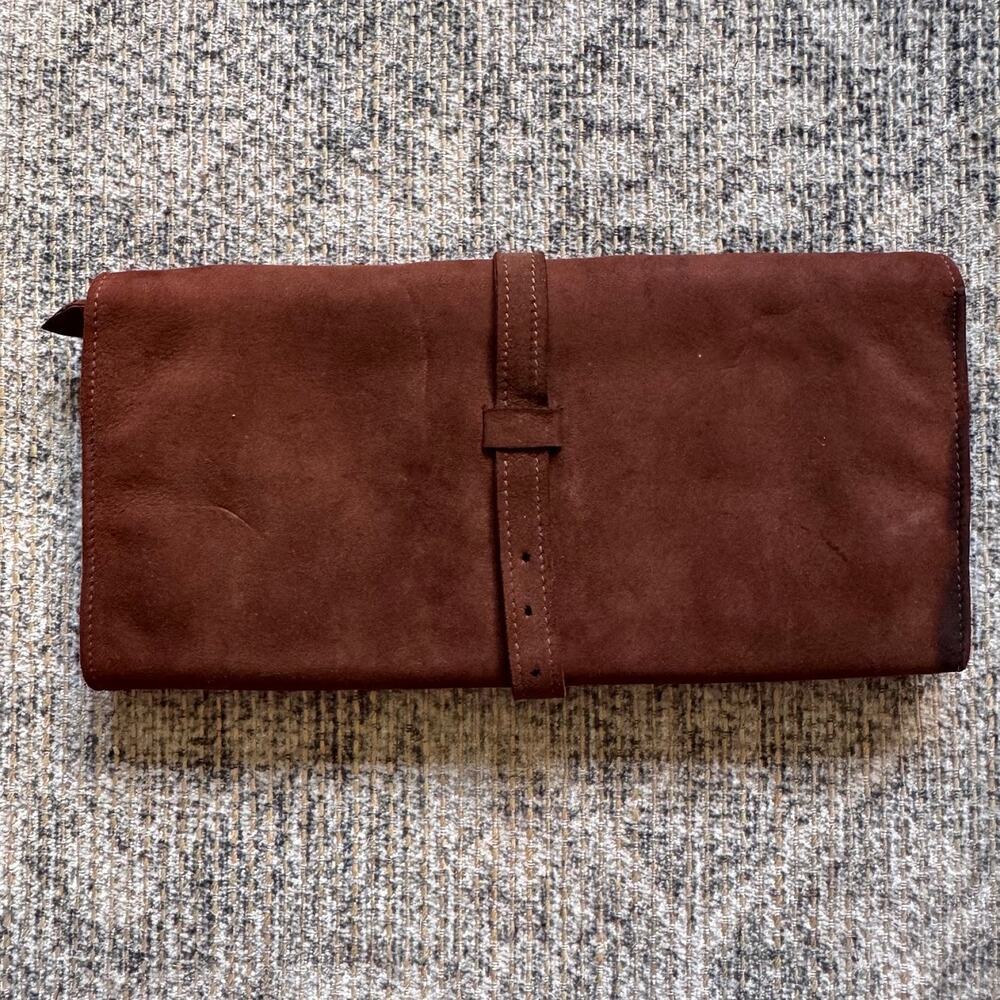 Mark Cross England Vintage Suede Jewelry Roll Travel Organizer Pouch Brown - Picture 2 of 12